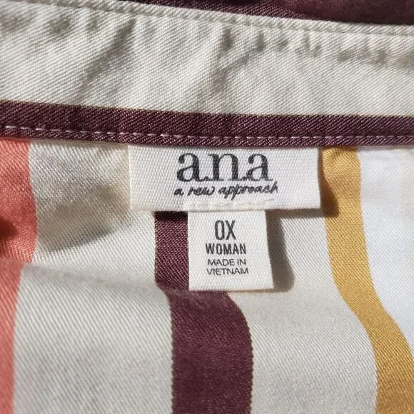 A.N.A. Button up Shirt Women's XL Striped Multicolor Roll‎ Tab Long Sleeve Top - Picture 5 of 9